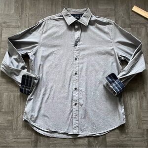 MOSSIMO Men’s Button Shirt Blue Plaid Long Sleeve 100% Cotton Large Slim Fit L